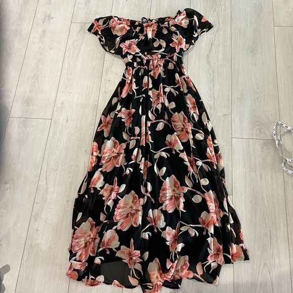 Lulus Infinite Love Black Floral Print Off-the-Shoulder Maxi Dress Sz L - Picture 5 of 12